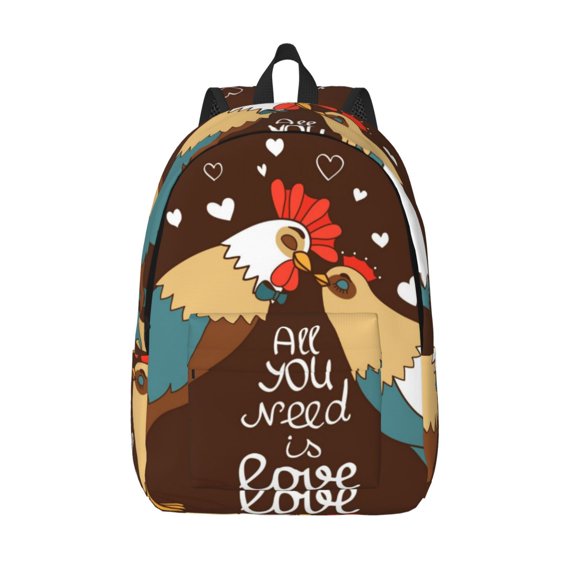 Defioc Rooster And Chicken for Canvas Backpack,Travel Rucksack Unisex Knapsack Laptop Backpack for Work & College -Small