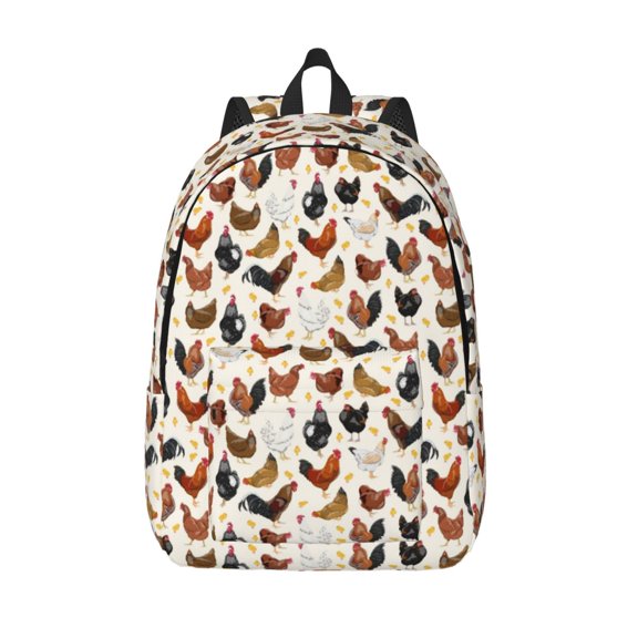 Defioc Roosters and Chickens for Canvas Backpack,Travel Rucksack Unisex Knapsack Laptop Backpack for Work & College -Medium
