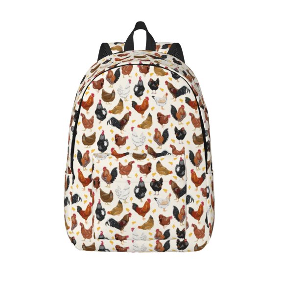 Defioc Roosters and Chickens for Canvas Backpack,Travel Rucksack Unisex Knapsack Laptop Backpack for Work & College -Small