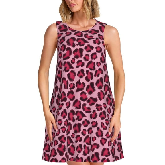 Defioc Rose Leopard Print Pattern Women's Summer Dresses 2025 Beach Casual Sleeveless Tank Loose Sundress Beach Vacation Clothes with Pocket -3X-Large