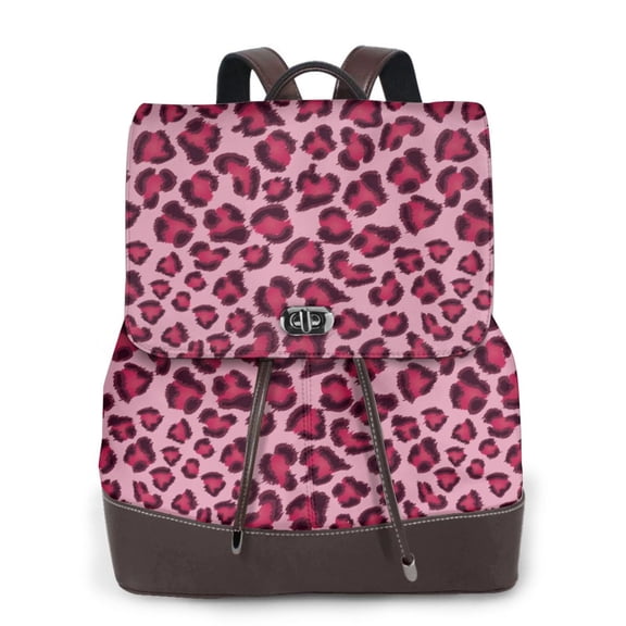 Defioc Rose Leopard Print Print PU Leather Backpack,Backpack Purse for Women Fashion Multipurpose Design Handbag Ladies Bags Travel Backpack