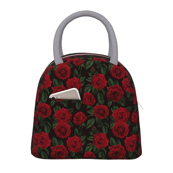 Defioc Rose Print LunchBag for Women and Men - Leakproof Cooler Tote Bag Organizer - Reusable Lunch Box for Office/Picnic/Hiking/Beach