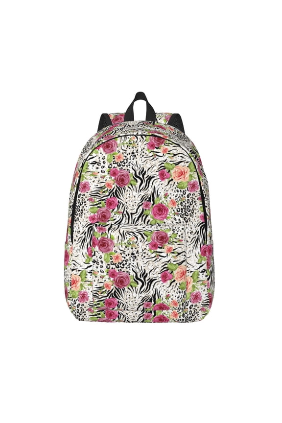 Roses Mixed Zebra for Canvas Backpack,Travel Rucksack Unisex Knapsack Laptop Backpack for Work & College -Small