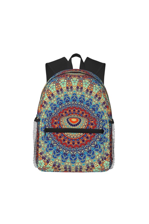 Round Mandala Pattern Laptop Backpack for Men and Women,Casual Backpack Dayback Sports Bookbag for Travel Running Hiking