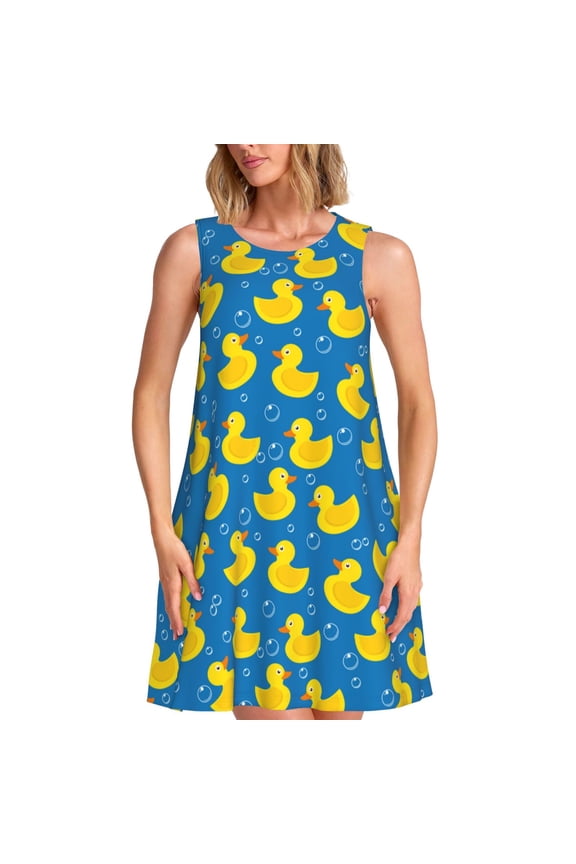 Rubber Duck Pattern Women's Summer Dresses 2025 Beach Casual Sleeveless Tank Loose Sundress Beach Vacation Clothes with Pocket -XX-Large