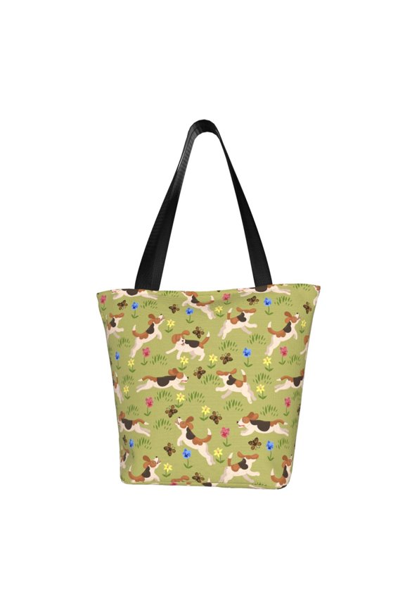 Running Beagle Print Tote Bag for Women,Shoulder Bag with Zipper Casual Tote's Handbag Big Capacity Shoulder Bag with Inner Pocket Fit for Shopping,Office,Travel