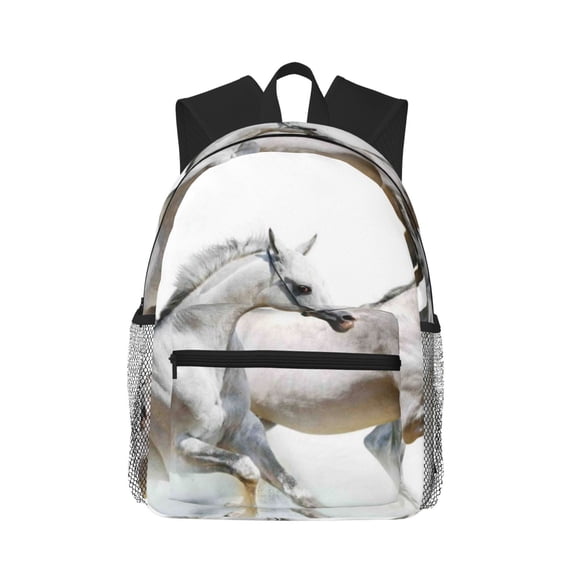 Defioc Running White Horses Pattern Laptop Backpack for Men and Women,Casual Backpack Dayback Sports Bookbag for Travel Running Hiking