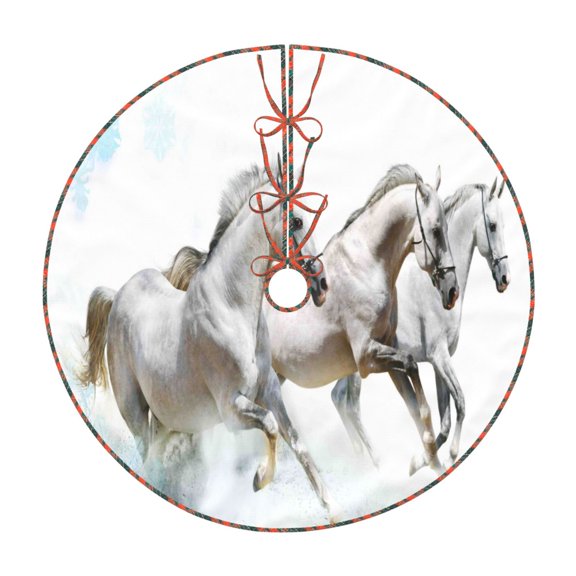 Defioc Running White Horses for Christmas Tree Skirt Snowman Xmas Tree Skirt Farmhouse Christmas Decorations Tree Mat for Holiday Party Decor-30"