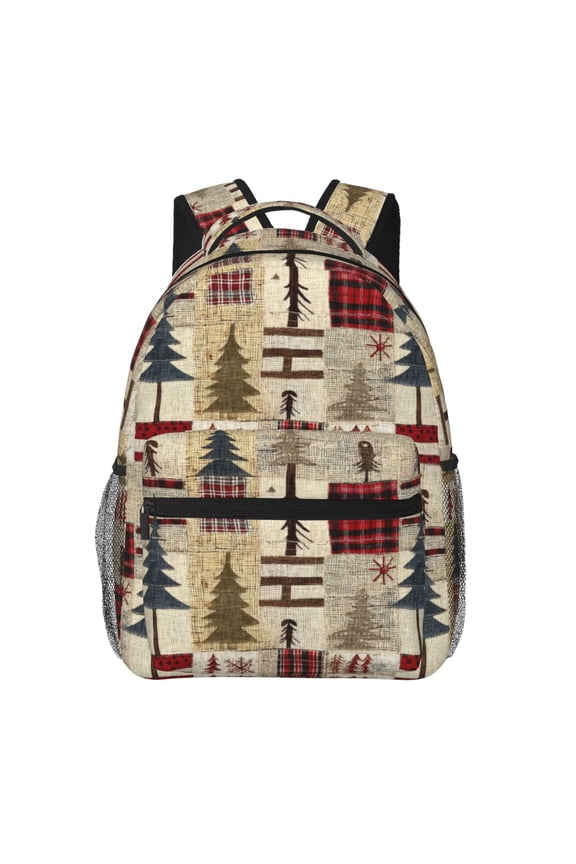 Rustic Plaid Forest Lodge Pattern Laptop Backpack,Travel Backpack Outdoor Activities Bag Daypack for Travel Hiking Shopping Daily