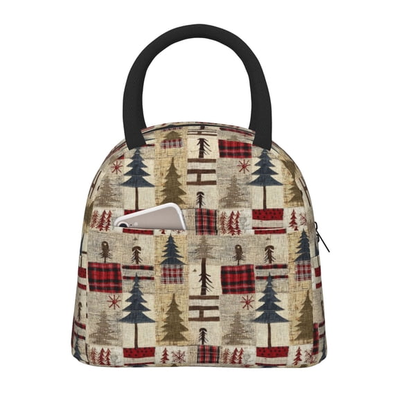 Defioc Rustic Plaid Forest Lodge Print LunchBag for Women and Men - Leakproof Cooler Tote Bag Organizer - Reusable Lunch Box for Office/Picnic/Hiking/Beach