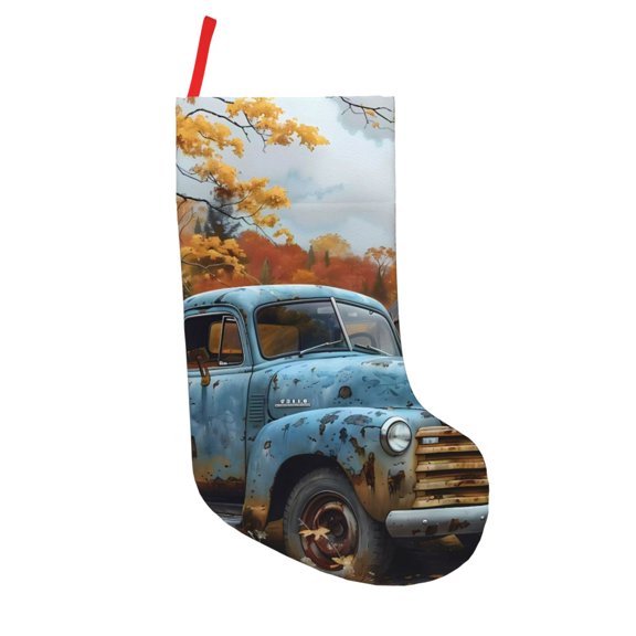 Defioc Rustic Vintage Truck Autumn for Christmas Stockings 18" Personalized Holiday Stocking for Family, Farmhouse Decor, Xmas Tree Decoration, 1 Pack