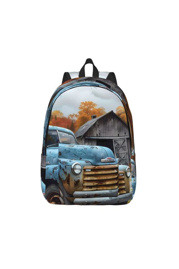 Rustic Vintage Truck Autumn for Canvas Backpack,Travel Rucksack Unisex Knapsack Laptop Backpack for Work & College -Medium