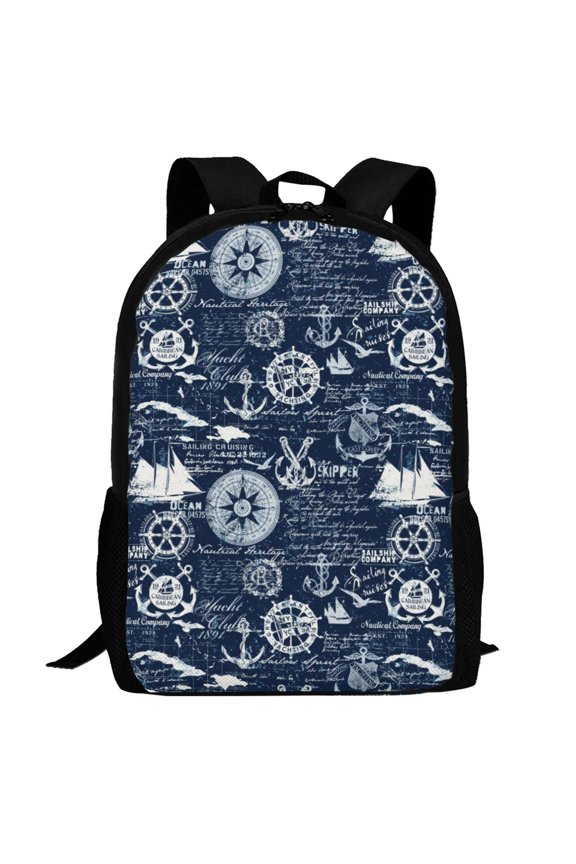 Sailing Cruises Nautical Pattern Carry on Backpack,16.5x12.5x5.5 Personal Item Bag Carry On Backpack Water Resistant Lightweight Daypack