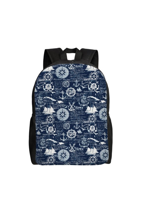 Sailing Cruises Nautical Print Backpack -Travel,or Work Bookbag Daypacks with 15-Inch Laptop Sleeve and Dual Water Bottle Pockets