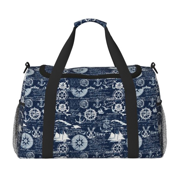 Defioc Sailing Cruises Nautical Print Hand Travel Bag - Foldable Travel Duffel Bags for Men Women -Sport Gym Bag - Overnight Travel Duffel Bag - Adjustable Shoulder Strap