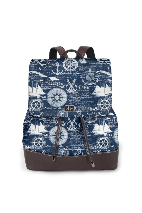 Sailing Cruises Nautical Print PU Leather Backpack,Backpack Purse for Women Fashion Multipurpose Design Handbag Ladies Bags Travel Backpack