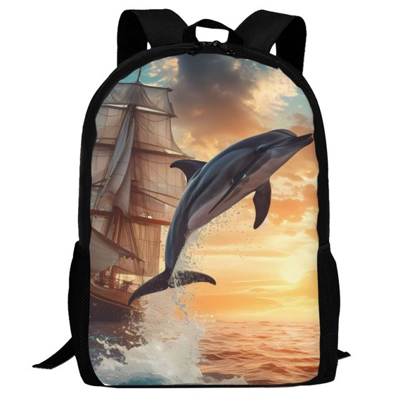 Defioc Sailing Dancing Dolphin Pattern Carry on Backpack,16.5x12.5x5.5 Personal Item Bag Carry On Backpack Water Resistant Lightweight Daypack