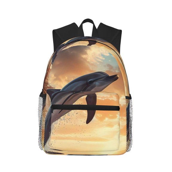Defioc Sailing Dancing Dolphin Pattern Laptop Backpack for Men and Women,Casual Backpack Dayback Sports Bookbag for Travel Running Hiking