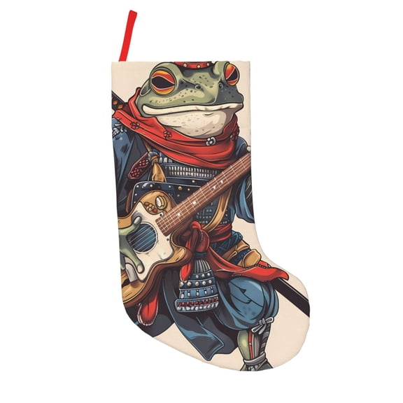 Defioc Samurai Frog Guitar for Christmas Stockings 18" Personalized Holiday Stocking for Family, Farmhouse Decor, Xmas Tree Decoration, 1 Pack