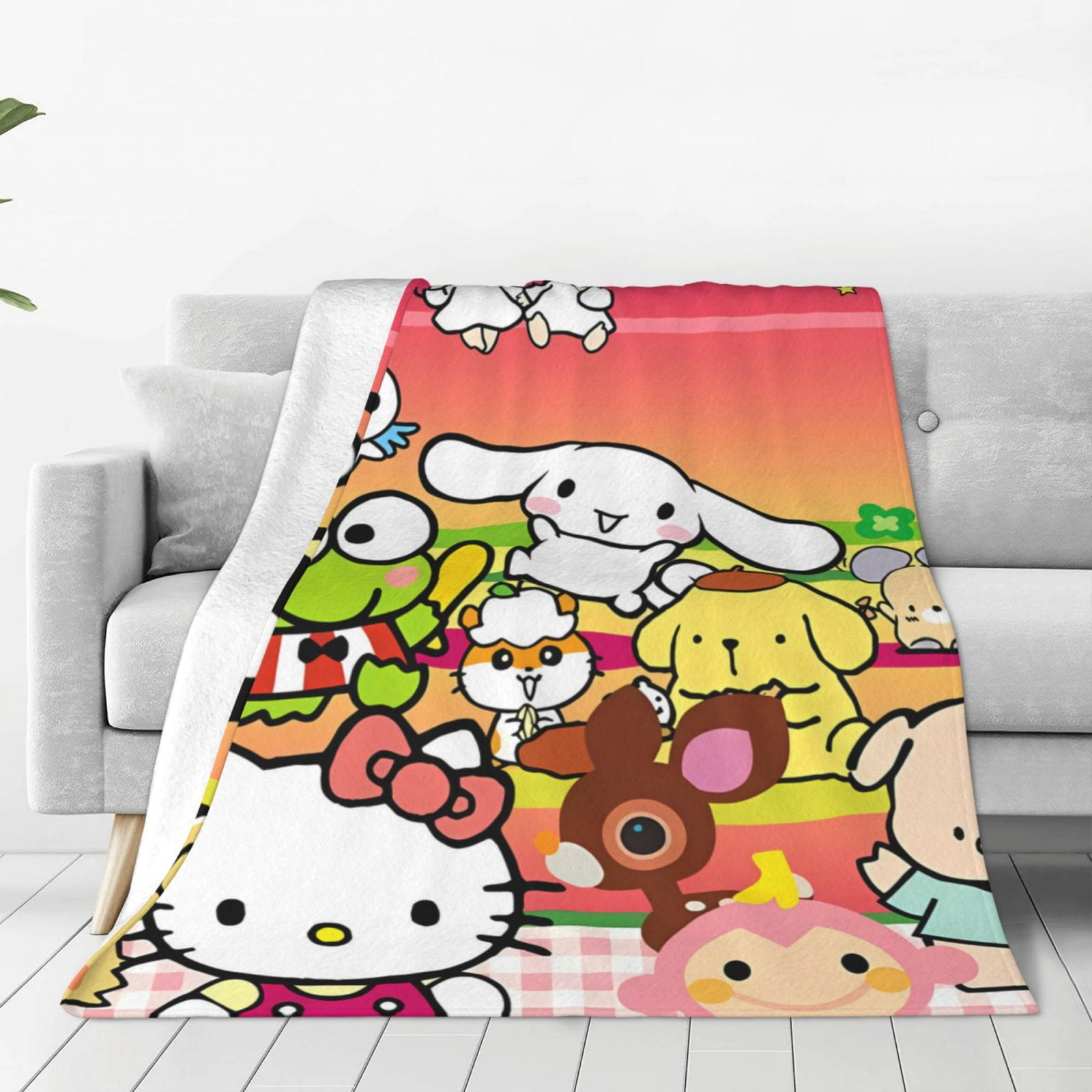 Defioc Sanrio Print Throw Blanket for Couch,Fleece Throw Blanket for Women Cute Soft Cozy ...