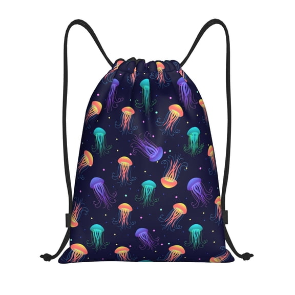 Defioc Sea Jellyfish for Drawstring Backpack Sports Gym Bag for Women Men Children Adult Sackpack Yoga Bag for Wet Swimming,Gym,and Workout Gear -Medium