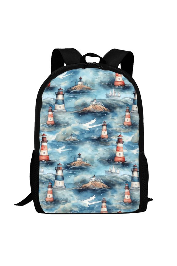 Sea Marine And Lighthouse Pattern Carry on Backpack,16.5x12.5x5.5 Personal Item Bag Carry On Backpack Water Resistant Lightweight Daypack