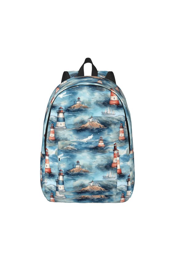 Sea Marine And Lighthouse for Canvas Backpack,Travel Rucksack Unisex Knapsack Laptop Backpack for Work & College -Small