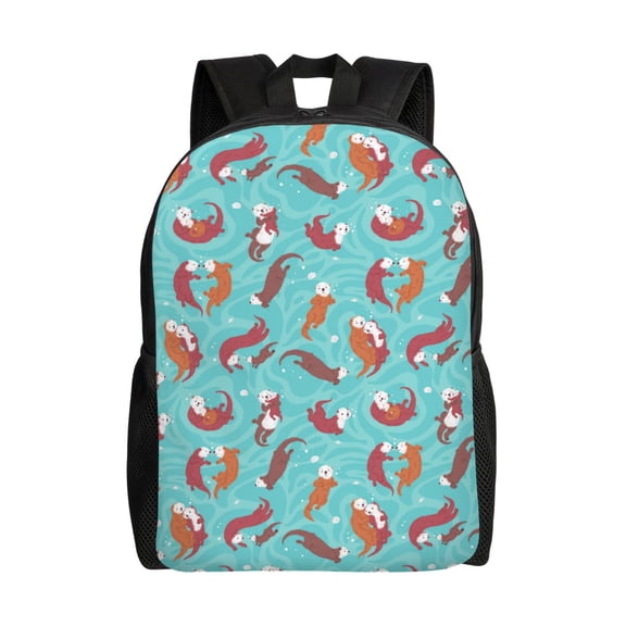 Defioc Sea Otters Family In Blue Water Print Backpack -Travel,or Work Bookbag Daypacks with 15-Inch Laptop Sleeve and Dual Water Bottle Pockets