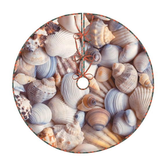 Defioc Sea Shells for Christmas Tree Skirt Snowman Xmas Tree Skirt Farmhouse Christmas Decorations Tree Mat for Holiday Party Decor-30"