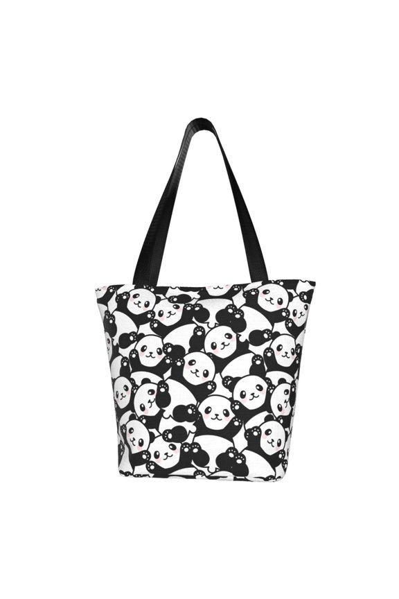 Seamless Pattern Cute Panda Print Tote Bag for Women,Shoulder Bag with Zipper Casual Tote's Handbag Big Capacity Shoulder Bag with Inner Pocket Fit for Shopping,Office,Travel