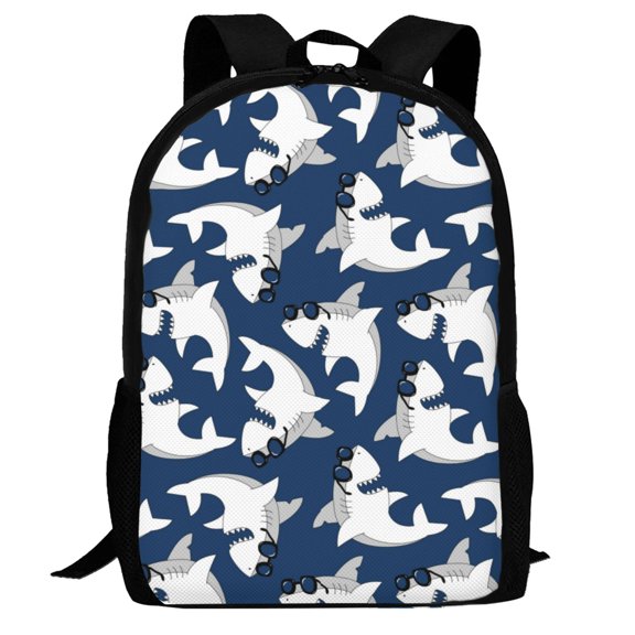 Defioc Shark Pattern Carry on Backpack,16.5x12.5x5.5 Personal Item Bag Carry On Backpack Water Resistant Lightweight Daypack