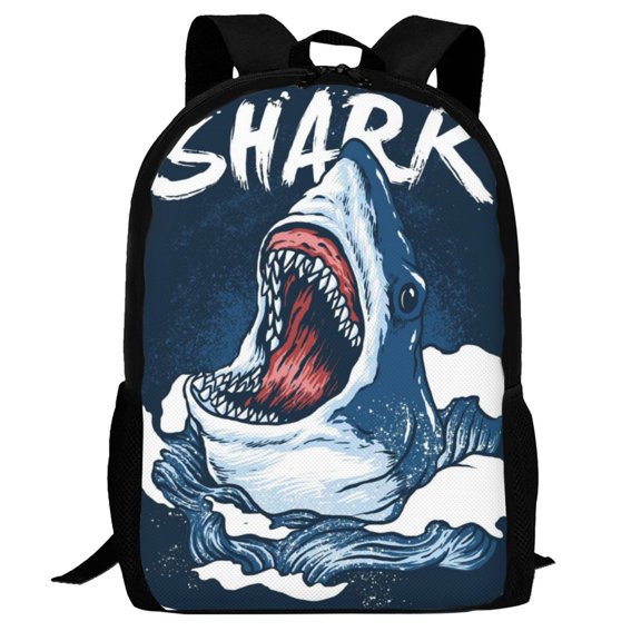 Defioc Shark Pattern Carry on Backpack,16.5x12.5x5.5 Personal Item Bag Carry On Backpack Water Resistant Lightweight Daypack