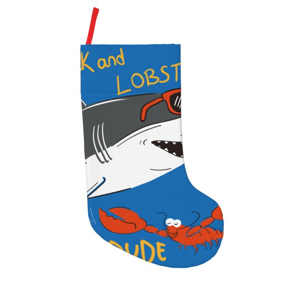 Defioc Shark With Sunglasses and Lobste for Christmas Stockings 18" Personalized Holiday Stocking for Family, Farmhouse Decor, Xmas Tree Decoration, 1 Pack