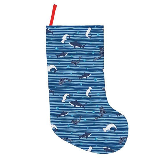 Defioc Sharks on White Blue Striped for Christmas Stockings 18" Personalized Holiday Stocking for Family, Farmhouse Decor, Xmas Tree Decoration, 1 Pack