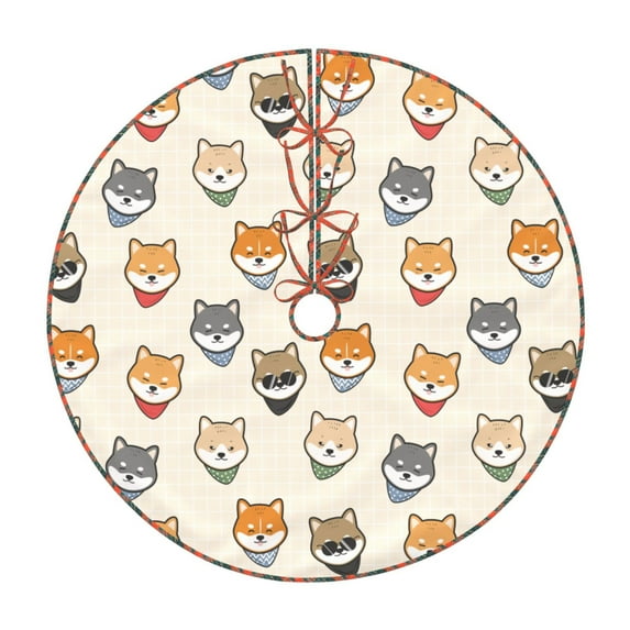 Defioc Shiba Head Face for Christmas Tree Skirt Snowman Xmas Tree Skirt Farmhouse Christmas Decorations Tree Mat for Holiday Party Decor-36"