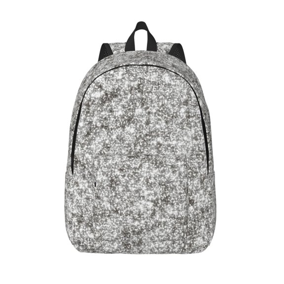 Defioc Silver Glitter for Canvas Backpack,Travel Rucksack Unisex Knapsack Laptop Backpack for Work & College -Medium