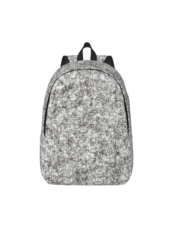 Silver Glitter for Canvas Backpack,Travel Rucksack Unisex Knapsack Laptop Backpack for Work & College -Medium