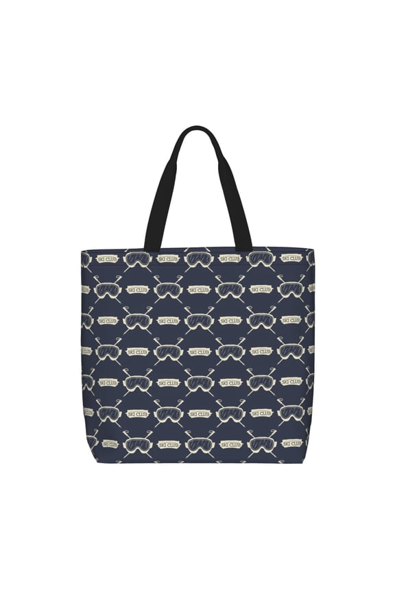 Ski Goggles Vintage Print Pattern Tote Bag for Women,Large Capacity Tote Bag with Zipper Casual Shoulder Handbags Shopping Bag