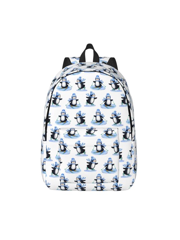 Skiing Penguin Funny for Canvas Backpack,Travel Rucksack Unisex Knapsack Laptop Backpack for Work & College -Small
