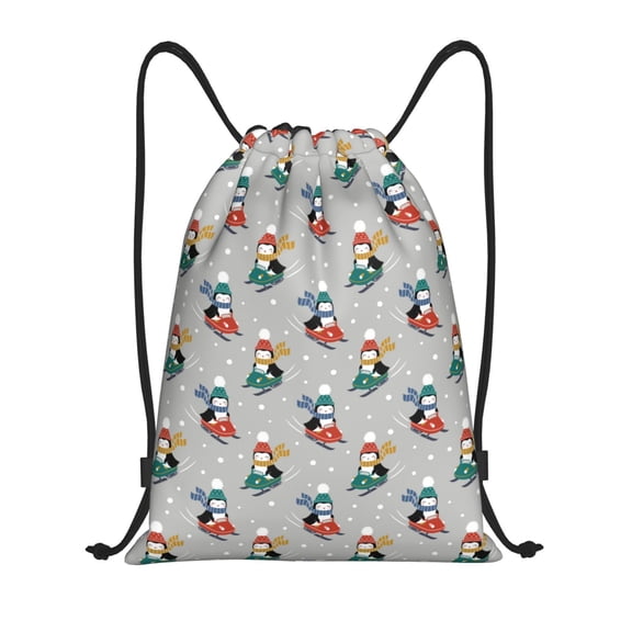 Defioc Skiing penguin for Drawstring Backpack Sports Gym Bag for Women Men Children Adult Sackpack Yoga Bag for Wet Swimming,Gym,and Workout Gear -Small