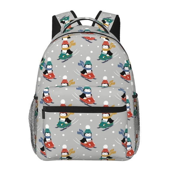 Defioc Skiing penguin Pattern Laptop Backpack,Travel Backpack Outdoor Activities Bag Daypack for Travel Hiking Shopping Daily
