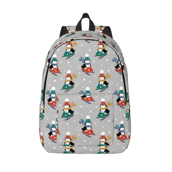 Defioc Skiing penguin for Canvas Backpack,Travel Rucksack Unisex Knapsack Laptop Backpack for Work & College -Medium
