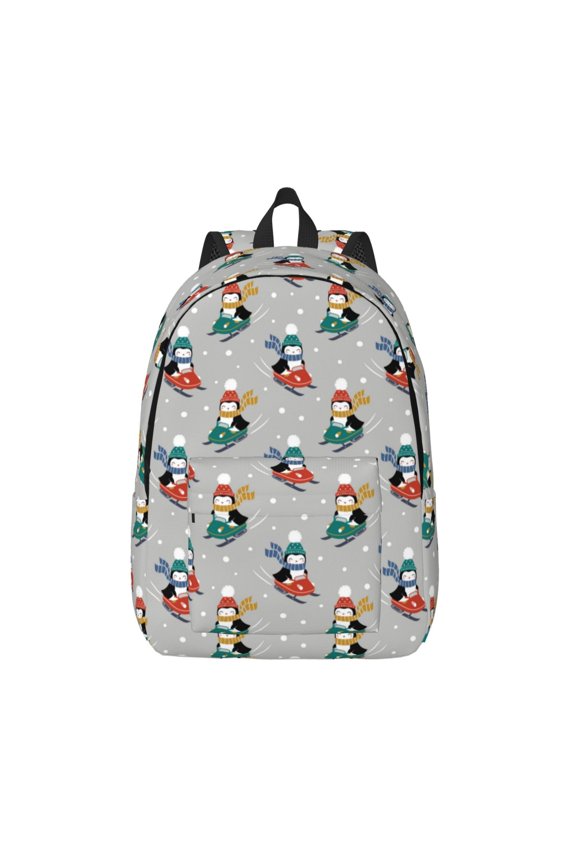 Skiing penguin for Canvas Backpack,Travel Rucksack Unisex Knapsack Laptop Backpack for Work & College -Small