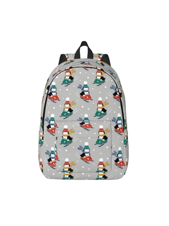 Skiing penguin for Canvas Backpack,Travel Rucksack Unisex Knapsack Laptop Backpack for Work & College -Small