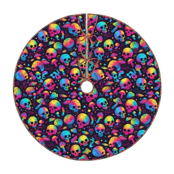 Defioc Skull rainbow color mushroom for Christmas Tree Skirt Snowman Xmas Tree Skirt Farmhouse Christmas Decorations Tree Mat for Holiday Party Decor-30"