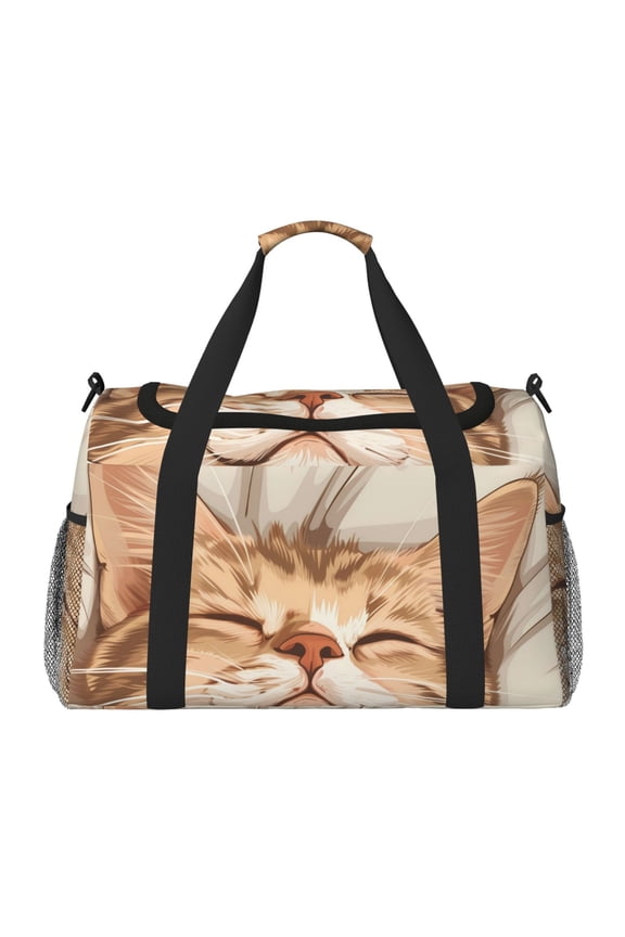 Sleeping Cat In Blanket Print Hand Travel Bag - Foldable Travel Duffel Bags for Men Women -Sport Gym Bag - Overnight Travel Duffel Bag - Adjustable Shoulder Strap