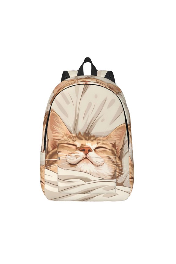 Sleeping Cat In Blanket for Canvas Backpack,Travel Rucksack Unisex Knapsack Laptop Backpack for Work & College -Small