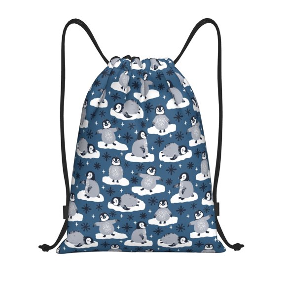 Defioc Snow Penguin for Drawstring Backpack Sports Gym Bag for Women Men Children Adult Sackpack Yoga Bag for Wet Swimming,Gym,and Workout Gear -Medium