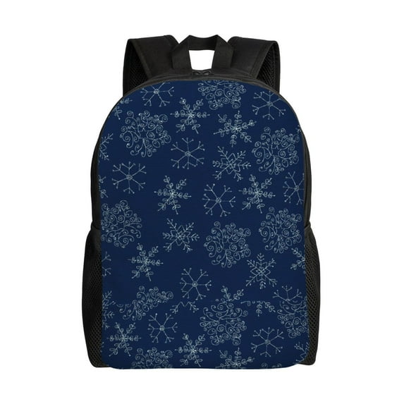 Defioc Snowflake Dark Blue Print Backpack -Travel,or Work Bookbag Daypacks with 15-Inch Laptop Sleeve and Dual Water Bottle Pockets