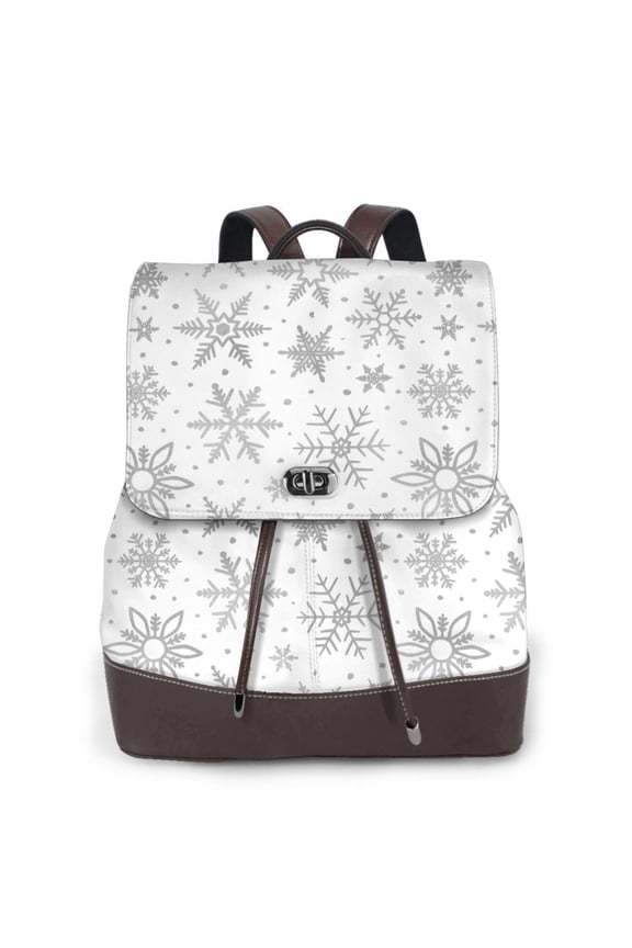 Snowflake Minimalist Print PU Leather Backpack,Backpack Purse for Women Fashion Multipurpose Design Handbag Ladies Bags Travel Backpack